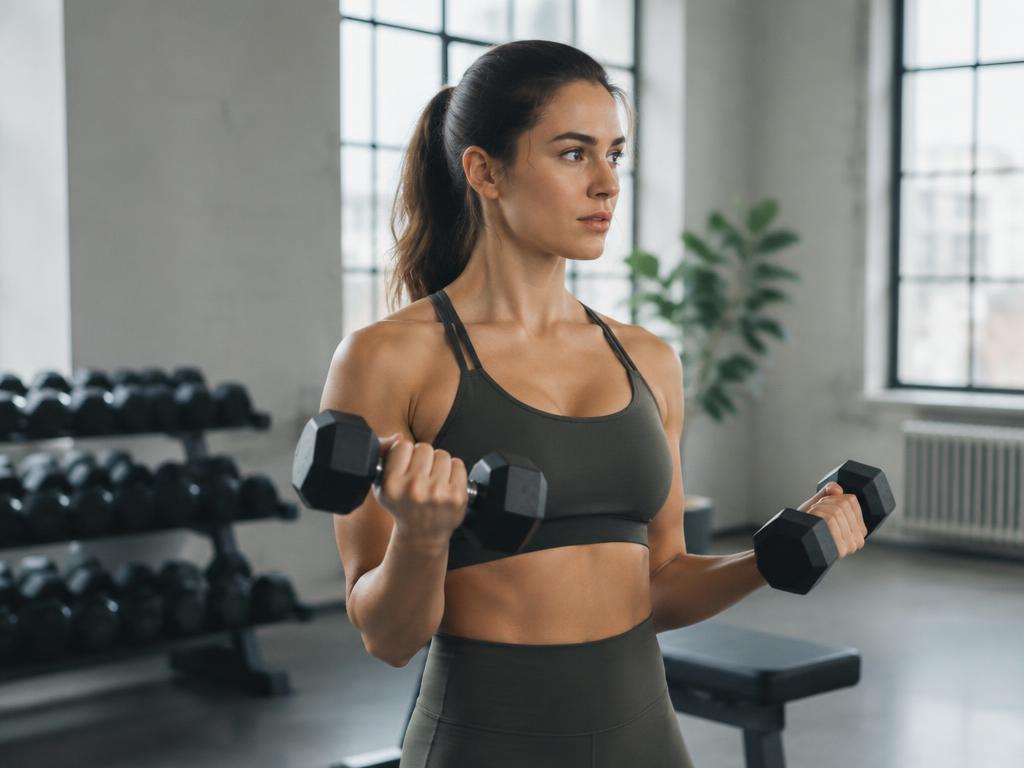 Woman training with dumbbells